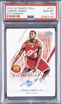 2003-04 Upper Deck Ultimate Collection #127 LeBron James Signed Rookie Card (#208/250) - PSA GEM MT 10 - LOW POP!
